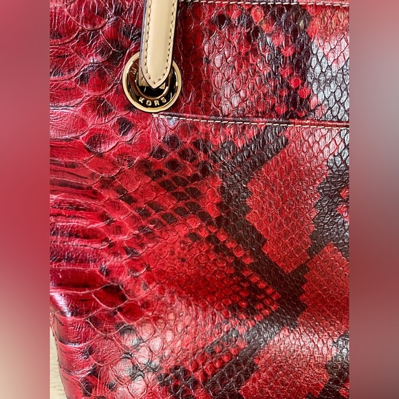 Michael Kors East West Burgundy Red Python Embossed Leather Shoulder Tote Purse - Picture 5 of 11